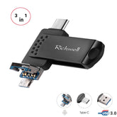 Disco flash metálico Richwell 3 en 1 128G tipo C + micro USB + USB 3.0 con función OTG